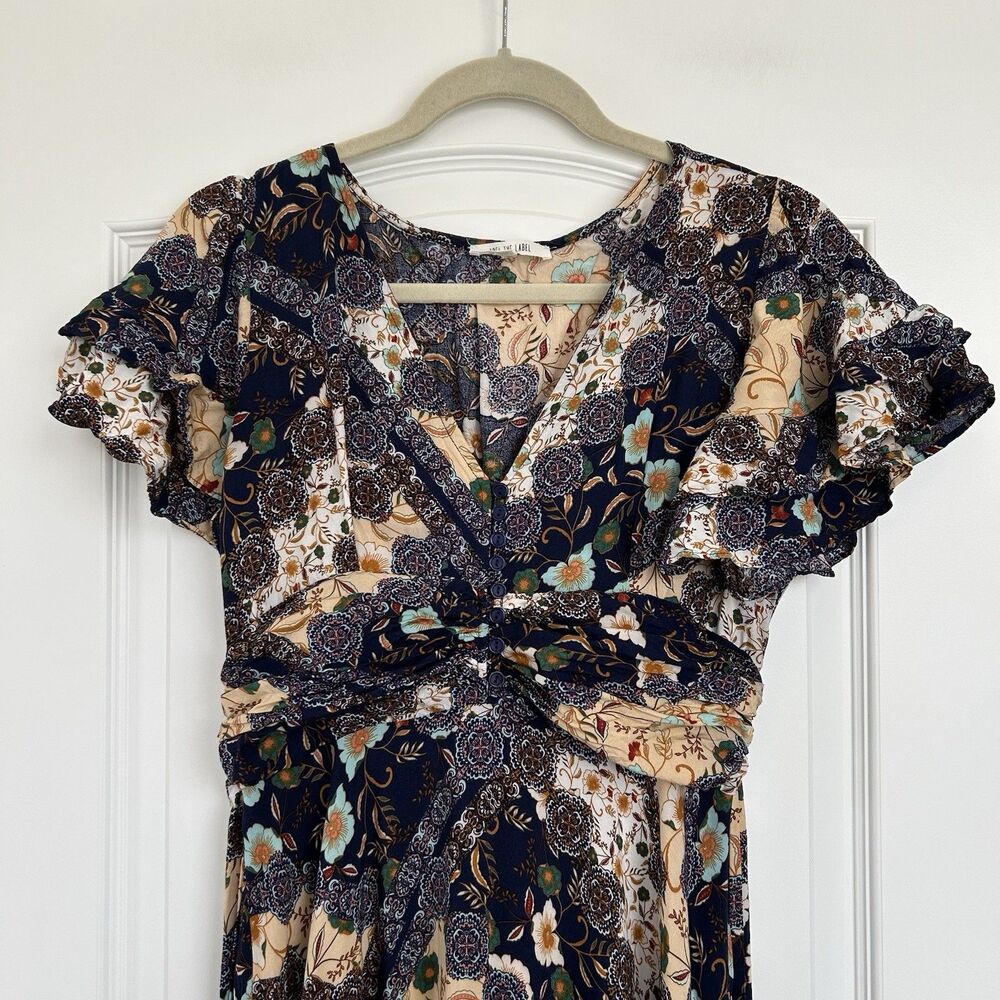 Abel The Label Maxi Dress Sz XS Navy Blue Floral V Neck Ghandi Boho Romantic